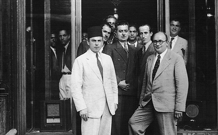 Group photo infront of Aziz Boulos shop in Cairo, Egypt.